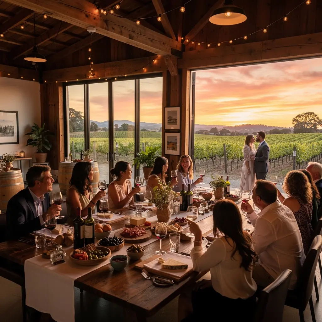 Современный интерьер дома с открытой планировкой и большими окнами.