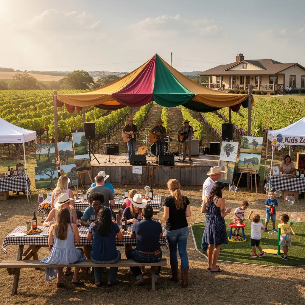 Просторный сельский дом с ухоженным садом и виноградными лозами.