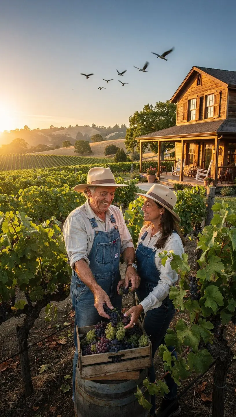 Вид на винодельню с ухоженными виноградниками в солнечном штате.