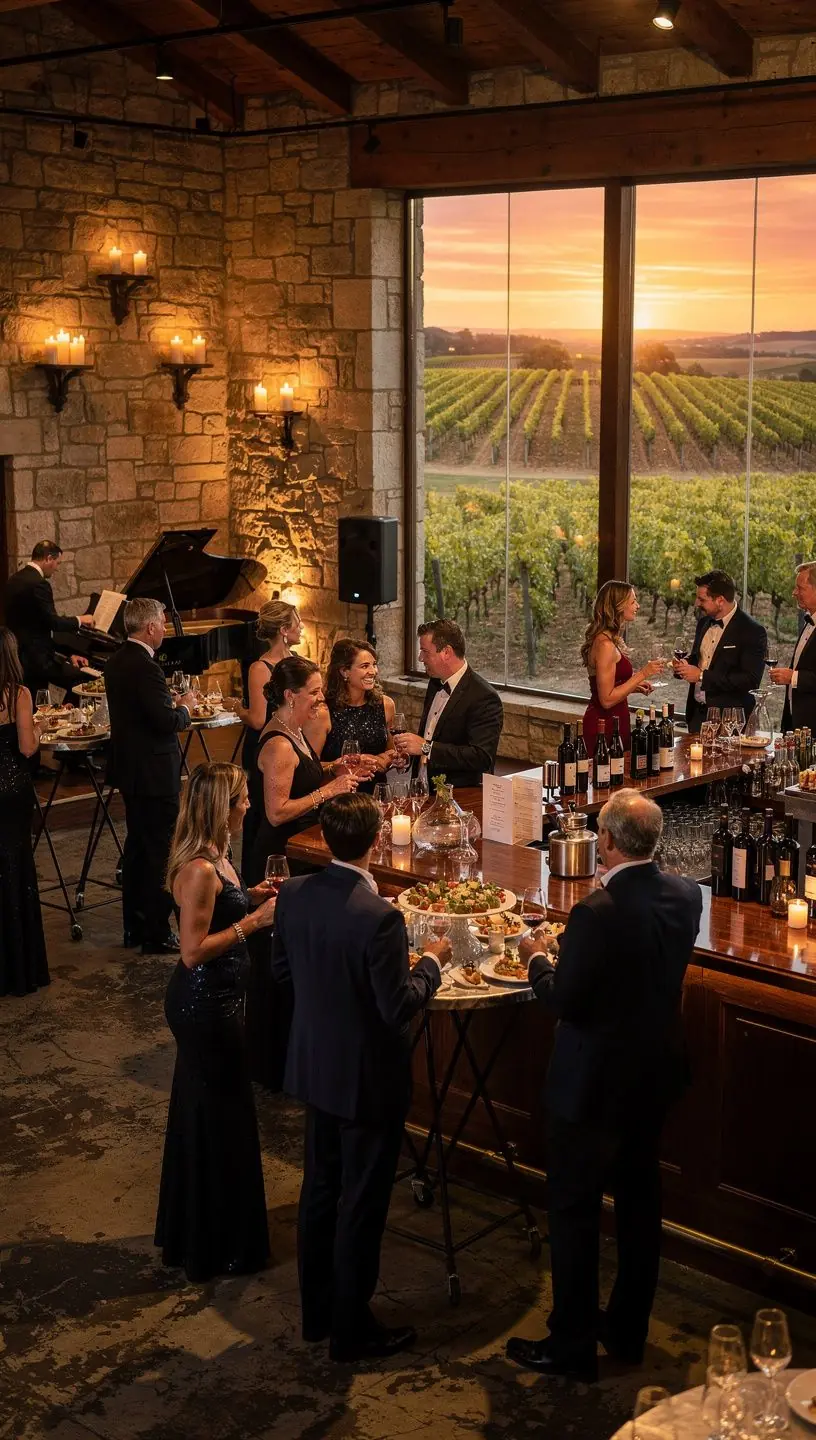 Зеленые виноградники, раскинувшиеся на холмах, с ясным голубым небом.