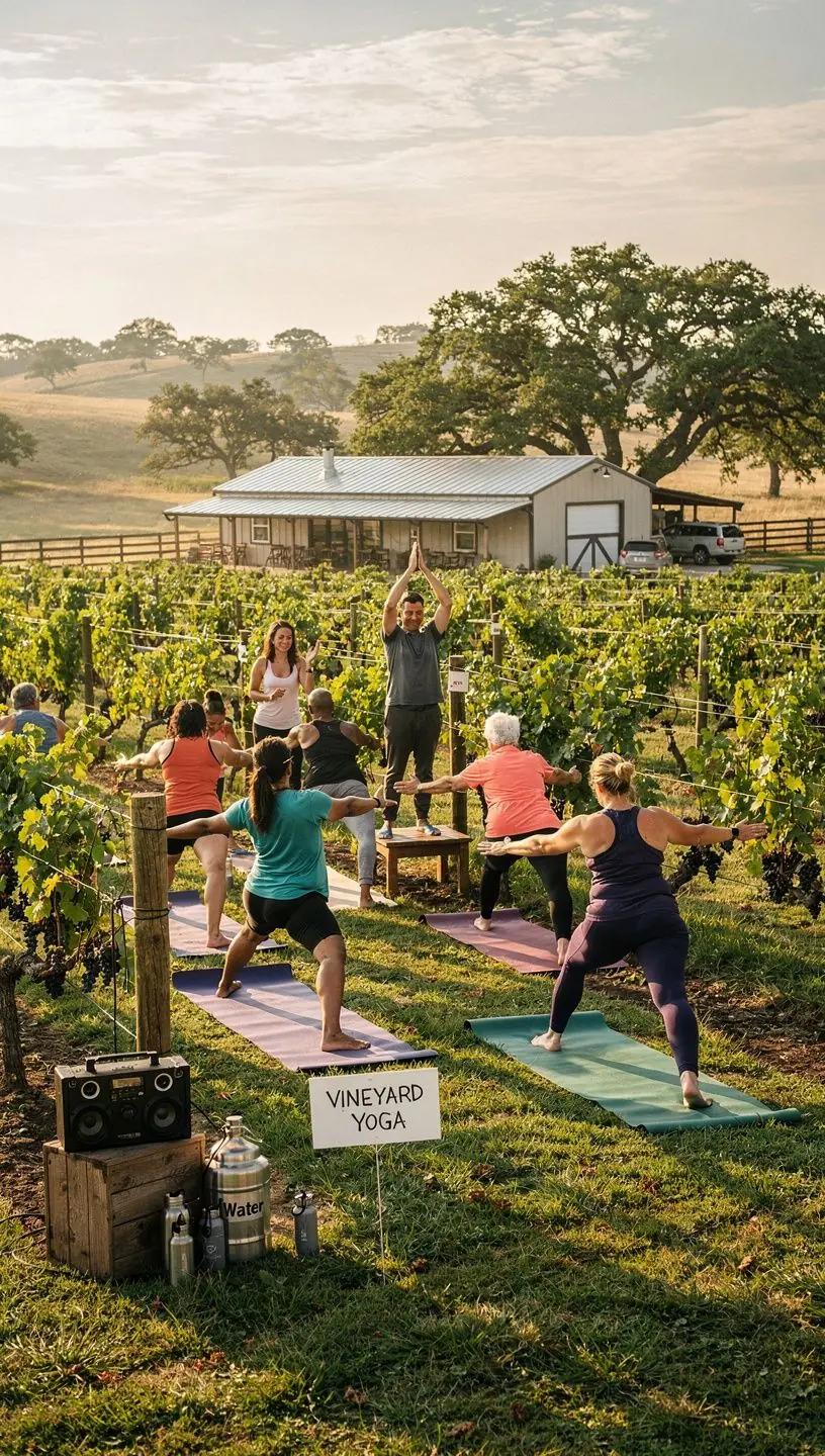 Живописная сельская местность с домом и виноградниками на закате.