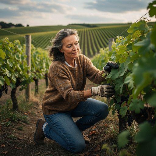 Семья, наслаждающаяся жизнью на природе в окружении виноградников